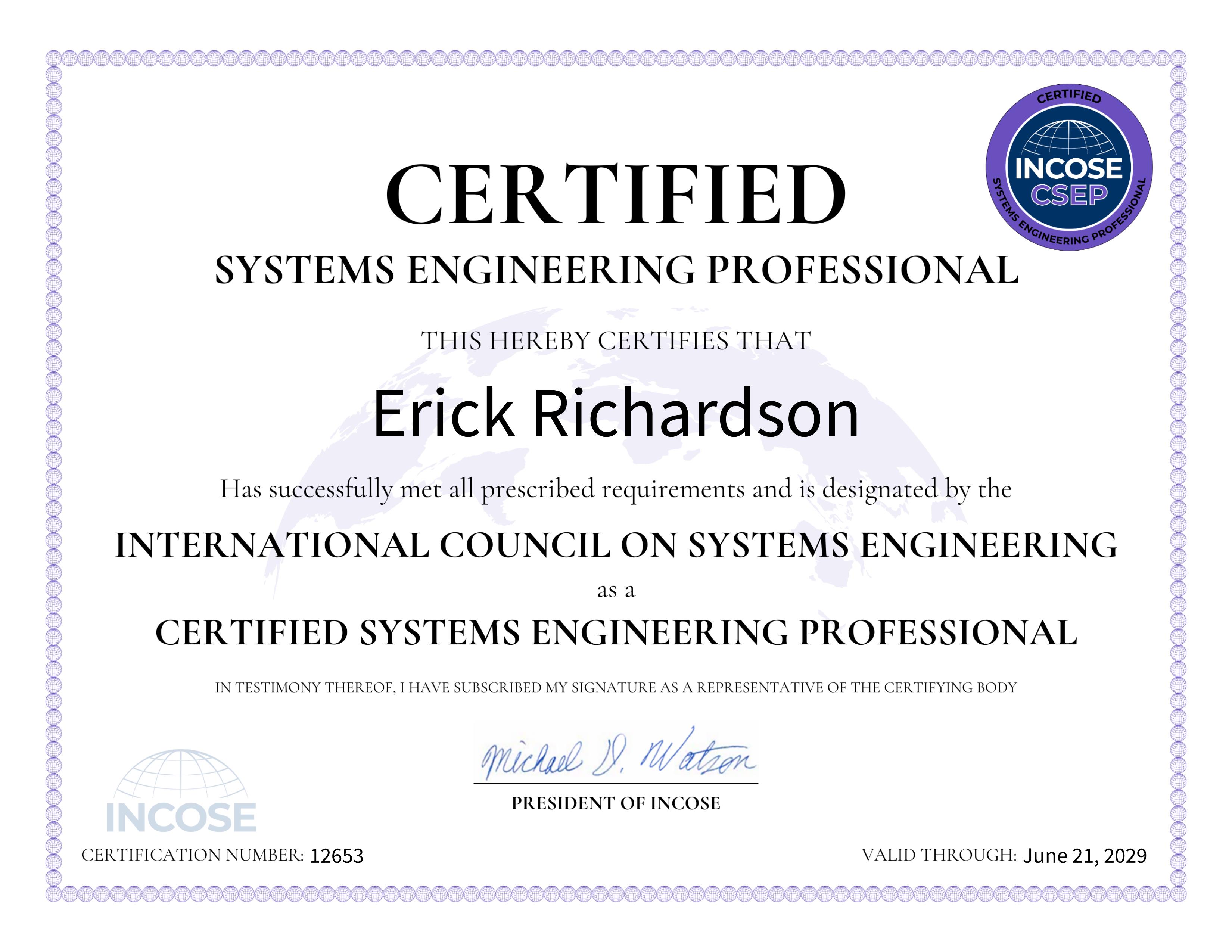 Erick Richardson INCOSE CSEP